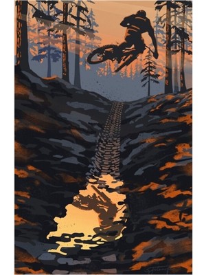 Jeronkarji Tablo Ahşap Poster Dekoratif Retro Tarz Dağ Bisikleti Kir Atlamacı Gün Batımı