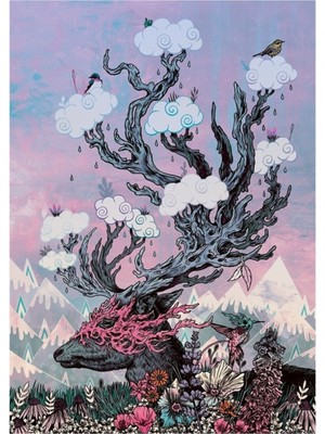 Jeronkarji Journeying Spirit (Geyik) Gün Batımı Tablo Ahşap Poster Dekoratif