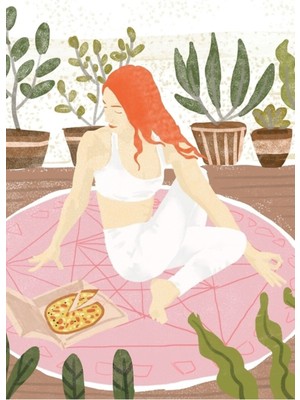 Jeronkarji Yoga + Pizza Tablo Ahşap Poster Dekoratif