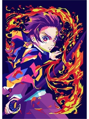 Jeronkarji Tanjırou Demon Slayer Wpap Art Tablo Ahşap Poster Dekoratif