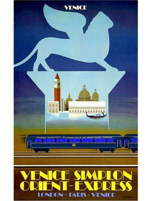 Jeronkarji Venedik Sımplon Orıent Express; Seyahat Reklam Baskısı Tablo Ahşap Poster Dekoratif