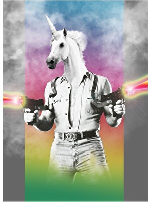 Jeronkarji Badass Unicorn Tablo Ahşap Poster Dekoratif