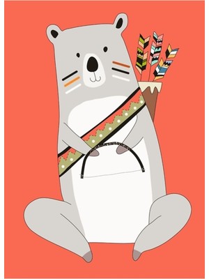 Jeronkarji Çizgi Film Hayvanlar Oklu Kabile Ayı Tablo Ahşap Poster Dekoratif