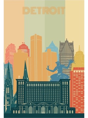 Jeronkarji Detroit Silüeti Tablo Ahşap Poster Dekoratif