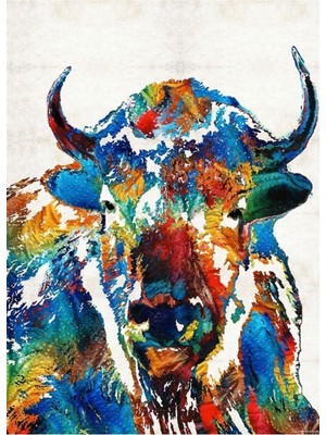 Jeronkarji Renkli Buffalo Sanatı - Kutsal - Sharon Cummings Tarafından Tablo Ahşap Poster Dekoratif