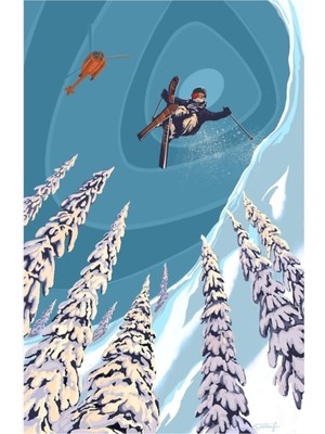 Jeronkarji Retro Kayak Atlama Helikopteri Helikopterli Kayak Poster I Tablo Ahşap Poster Dekoratif