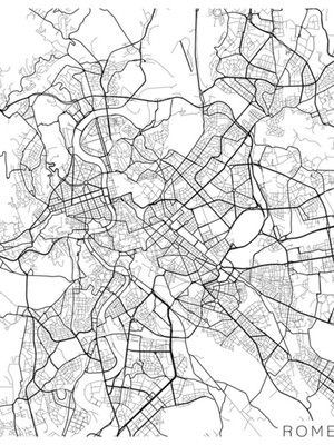 Jeronkarji Roma Haritası, Italya - Siyah Beyaz Tablo Ahşap Poster Dekoratif