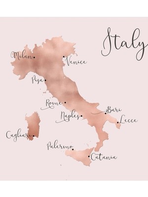 Jeronkarji Oldukça Pembe Italya Haritası Tablo Ahşap Poster Dekoratif