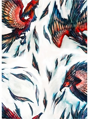 Jeronkarji Görkemli Uçan Fantastik Anka Kuşu Desen Tablo Ahşap Poster Dekoratif