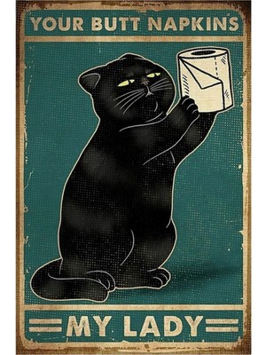 Jeronkarji Popo Peçeteniz Leydim Kara Kedi Poster Tablo Ahşap Poster Dekoratif