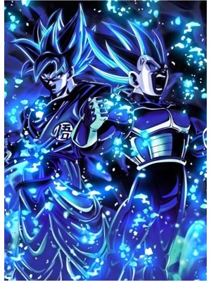 Jeronkarji Goku ve Vegeta (Süper Saiyan Mavisi) Tablo Ahşap Poster Dekoratif
