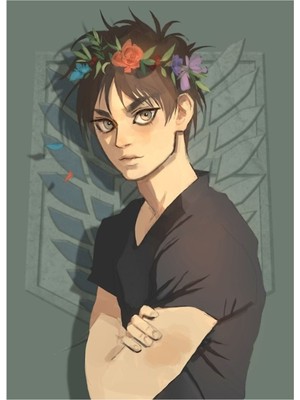 Jeronkarji Eren Jaeger Çiçek Taç Tablo Ahşap Poster Dekoratif