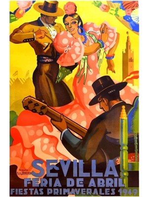 Jeronkarji Ispanya 1949 Sevilla Nisan Fuarı Poster Tablo Ahşap Poster Dekoratif