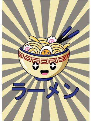 Jeronkarji Kawaii Kase Şirin Ramen Mavi Tablo Ahşap Poster Dekoratif