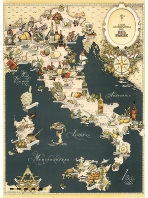 Jeronkarji Italya'nın Gastronomik Haritası 1949 Tablo Ahşap Poster Dekoratif