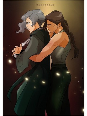 Jeronkarji Kuvira ve Suyin Beifong Suvira Mashersan'a Sarılıyor Tablo Ahşap Poster Dekoratif
