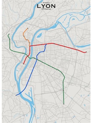 Jeronkarji Lyon Transit Haritası Tablo Ahşap Poster Dekoratif