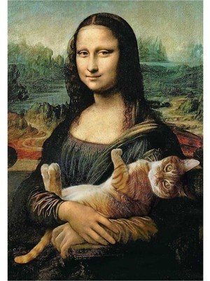 Jeronkarji Bir Kedi Tutan Mona Lisa Tablo Ahşap Poster Dekoratif
