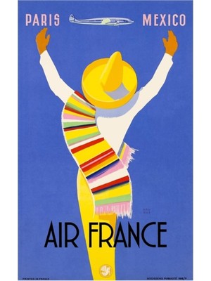 Jeronkarji 1954 Air France Paris Meksika'ya Seyahat Poster Tablo Ahşap Poster Dekoratif