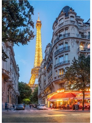 Jeronkarji Eyfel Kulesi Altında Paris Cafe Tablo Ahşap Poster Dekoratif