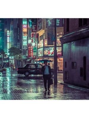 Jeronkarji Gülen Adam // Yağmurlu Tokyo Geceleri Tablo Ahşap Poster Dekoratif