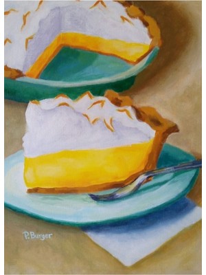 Jeronkarji Limonlu Beze Pasta Natürmort Yemek Tatlı Mutfak Sanatı Empresyonizm Tablo Ahşap Poster Dekoratif