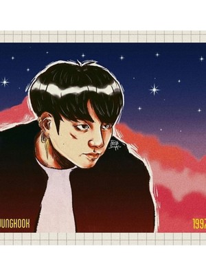 Jeronkarji Jungkook Yıldızlı Gece Gökyüzü Tablo Ahşap Poster Dekoratif KOD1074