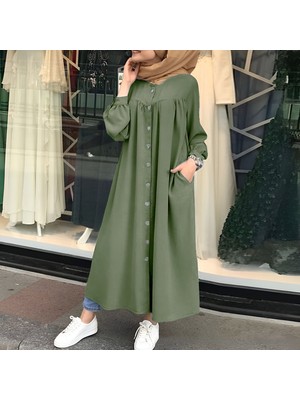 Barbora Keten Günlük Yazlık Tasarım Gömlek Kadın Elbise Büzgülü