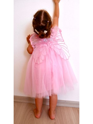 Mini Kiti Kız Çocuk Bebek Melek Kanatlı Tütülü Pembe Doğumgünü Düğün Bayram Elbisesi Özel Gün Elbisesi