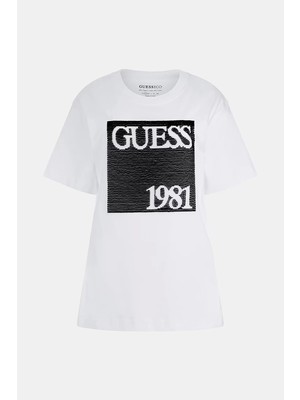 Guess Kadın Beads Beyaz T-Shirt