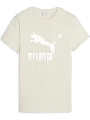 Puma Classics Shiny Logo Tee Kadın Günlük Tişört 62559787 Bej