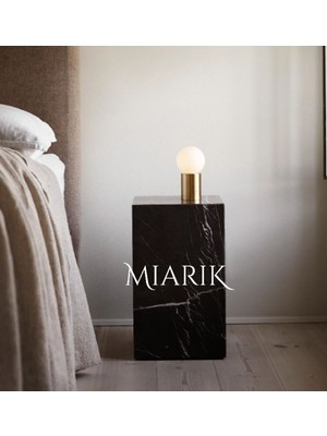 Miarik Design Siyah Mermer Küp Yan Sehpa 50