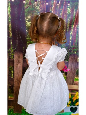 Mini Kiti Kız Çocuk Sırt Detaylı Fistolu Dantelli Pamuklu Astarlı Elbise Doğumgünü Özel Gün Bayram Elbisesi