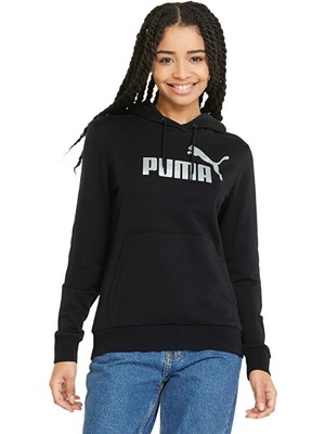 Puma Ess+ Metallic Logo Hoodie Kadın Günlük Sweatshirts 84909651 Siyah
