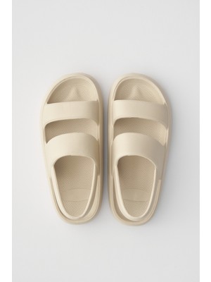 Ozyo Masai Kadın Kemik Renk Çift Bant Eva Plaj Yazlık Sandalet Terlik Konforlu Kullanım