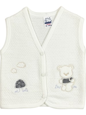 Miniel Unisex Bebek Mantarlı Ayıcık Nakışlı Organik Pamuklu 3-6-9 Ay 2li Kapitone Bebek Yelek