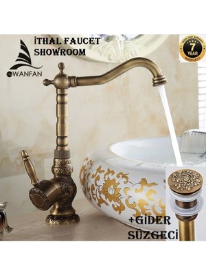 OEM Banyo Lavabo Bataryası Antik Çanak Lavabo Uyumlu ve Antik Süzgeç Set Yeni 7 Yıl Güvenceli