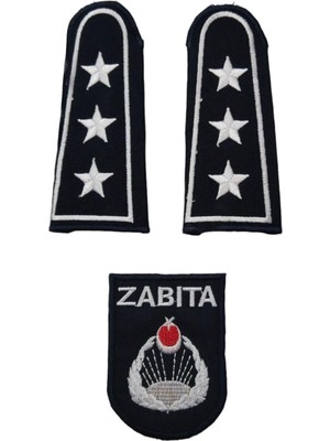 Asker Vadisi Zabıta Müdür Omuz Apoleti Üç Yıldız Çerçeveli + Defneli Göğüs Arması