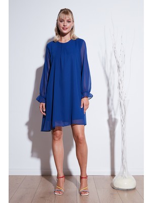 Lela Bisiklet Yaka Uzun Kollu Şifon Elbise Kadın Elbise 611EL303