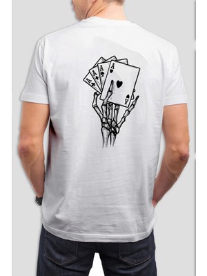 Iskambil Kartları Baskılı Beyaz Unisex Tişört C579