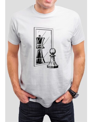 Şah ve Piyon Satranç Baskılı Beyaz Unisex Tişört C593