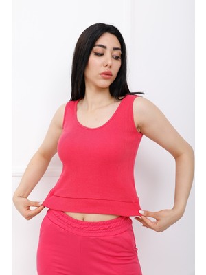 Lukas Askılı Kayık Yaka Crop Bady Fuşya - P-020497