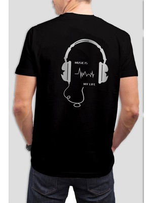 T-35 Music Is My Life Baskılı Siyah Unisex Tişört C572
