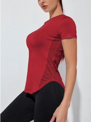 Ghassy Co. Kadın Dry Fit Running Yoga Hızlı Kuruma Nem Emici Yanları Fileli Hava Alabilen Spor T-Shirt