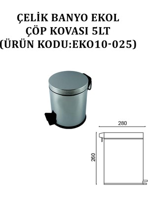 Çelik Banyo Ekol Çöp Kovası 5lt (Model No: EKO10-025)