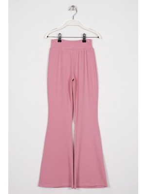 Zepkids Yüksek Bel Ispanyol Paça Fitilli Pembe Renk Kız Çocuk Tayt