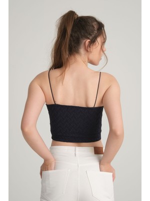 Sumain Design Bürümcük Desenli Askılı Kobalt Crop Top M