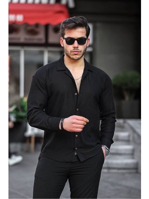 Tex Republic Erkek Siyah Fitilli Ottoman Gömlek