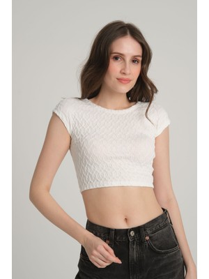 Sumain Design Bürümcük Desenli Beyaz  Crop Top M