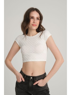 Sumain Design Bürümcük Desenli Beyaz  Crop Top M